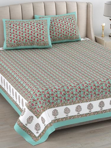 Image of ElanorHomes 240 TC Cotton Double King Size Bedsheet | Ultra-Soft & Skin-Safe | Breathable Summer Comfort | 93x108 inches with 2 Pillow Covers (Gulabi Buta)