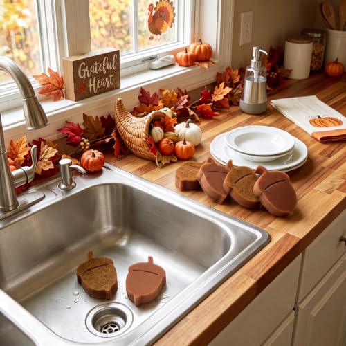 Image of Tioncy 12 Pack Acorn Kitchen Sponges Bulk Dual Sided Scrubber Brown Acorn Sponges Reuseble Non Scratch Dishwashing Kitchen Cleaning Accessories for Pot Boiler Pan Household