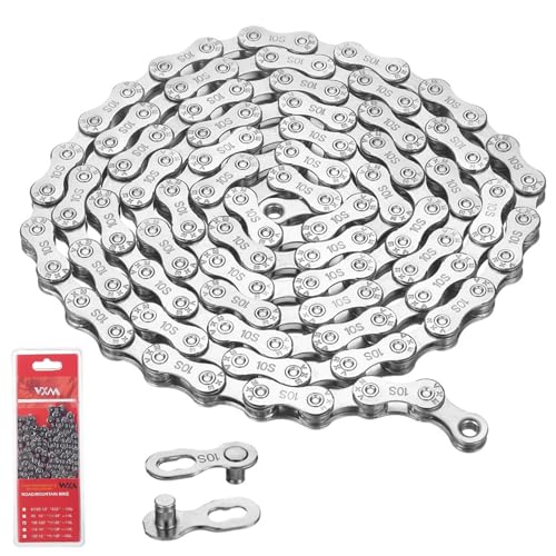 NINGYER Chaîne de Vélo Avec 2 Boucle Magique, Chaîne de Vélo 10 Vitesse 116 Maillons, Chaînes de Vitesse de Vélos pour Véhicules Routiers, Véhicules de Montagne (1/2 x 11/128 Pouces, Argent)