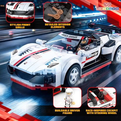 Image of Wembley Super Power Car Building Blocks Set for Kids 3+ Years | 241 PCS Pull Back Sports Car Model with Racing Driver Figure| STEM Construction Toy with Detailed Cockpit| Gift for Boys & Girls