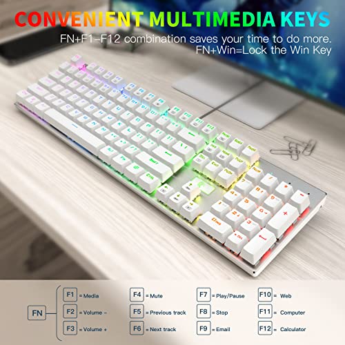 Huo Ji E-Yooso Z-88 Rgb Mechanical Gaming Keyboard, Programmable Rgb Backlit, Blue Switches - Clicky, Wired 104 Keys Hot Swappable For Mac, Pc, Silver+White #TOP5
