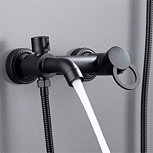 Robinet de douche mural en laiton noir pour baignoire avec douchette à main - 2