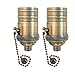 Royal Designs, Inc. Pull Chain Lamp Socket for Incandescent LED Bulbs, Antique Brass, Set of 2