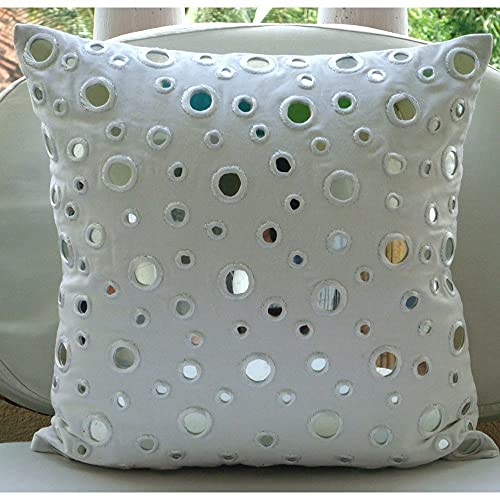 The Homecentric White Pillow Cover, Mirror Polka Dots Pillow Cover, 18X18 Inch (45X45 Cm) Pillow Cover, Square Cotton Canvas Pillow Cover Couch, Polka Dot Contemporary, Circles - White Mirrors #TOP1