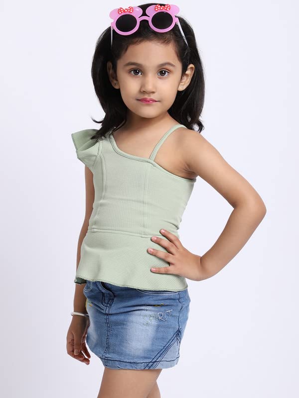 Image of ELEVANTO Crop top for Kids|One Side Off Shoulder Half Sleeve Crop top for Girls Crop top|Short Sleeve Summer Crop top for Girls-E19