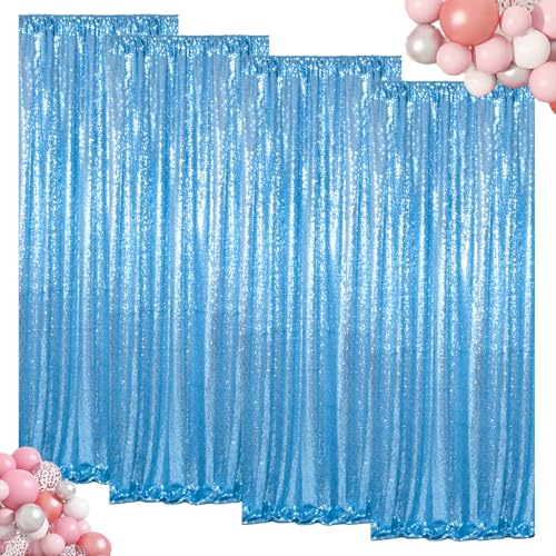 ShinyBeauty Sequin Curtains 4 Panels Baby Blue | Sparkle Photo