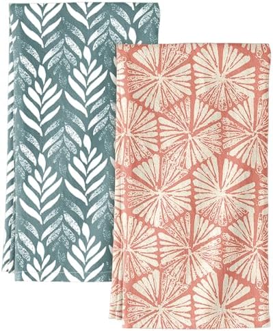 2 Pack Flour Sack Kitchen Towels - 16x26 Inch Cotton Dish Towels with Hanging Loop Reusable Geometric Boho Modern Retro Tea Towel Absorbent Dishcloths Home Decor, Botanical Flower