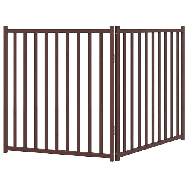 Foto 8 de 8 de vidaXL Puerta de Perros Plegable 2 Paneles Madera Abeto marrón 160 cm, Puerta para Mascotas