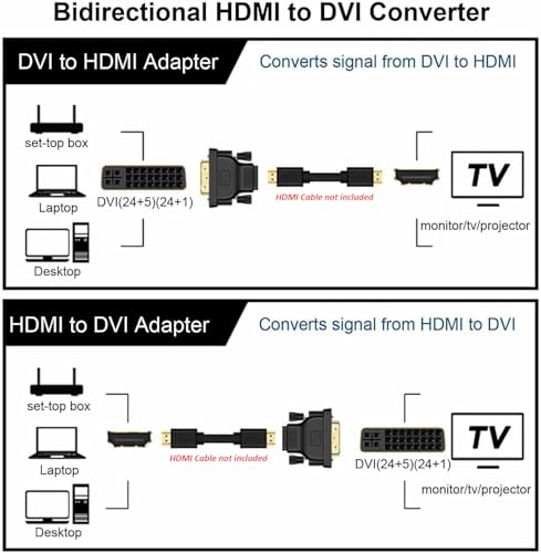 Image of ETZIN DVI to HDMI Adapter Bi-Directional DVI Male to HDMI Female Converter HDTV (24+1) Support 1080P, 3D for PS3,PS4,TV Box,Blu-ray,Projector-EPL-447H