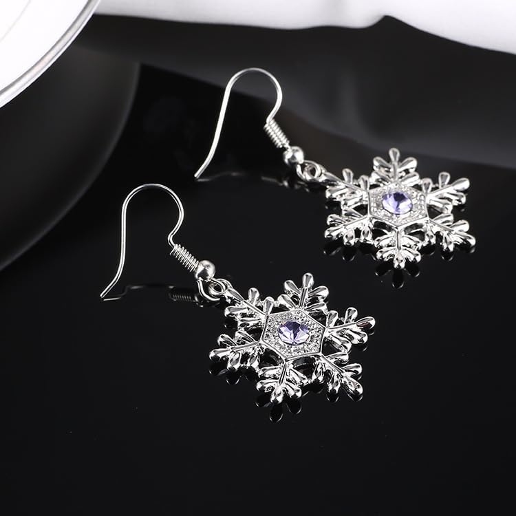 Christmas Snowflake Earrings for Women Winter Crystal Snowflake Drop Dangle Earrings Christmas Festive Gift for Women - Image 4