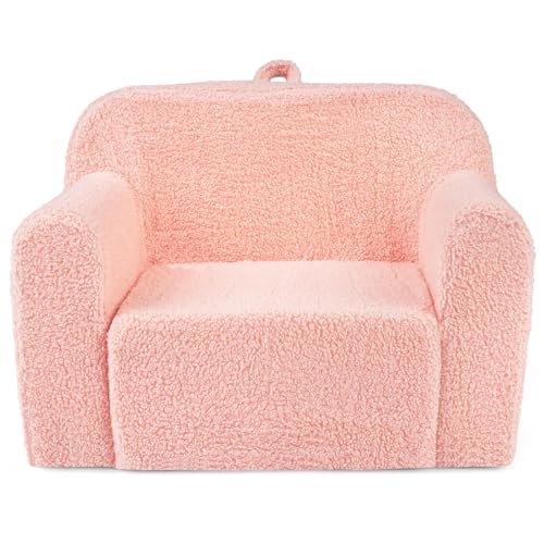 Costzon Kids Couch, Comfy Toddler Sofa Chair with Soft Fleece Fabric Cover, Kids Furniture for Playroom, Children Reading Armchair for Boys & Girls Aged 3+ Birthday (Medial,Pink)