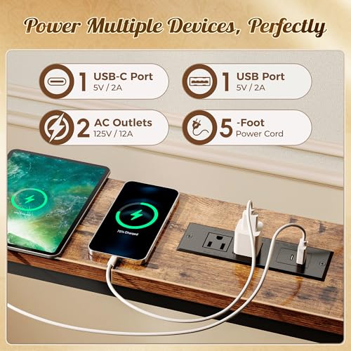 Image of Huuger 141.7 Inch Sofa Table with Power Outlets, Skinny Behind Couch Table | 5.9 Inch Narrow Entryway Table, Extra-Long Console Table, Behind the Couch Table with Outlet for Living Room, Rustic Brown