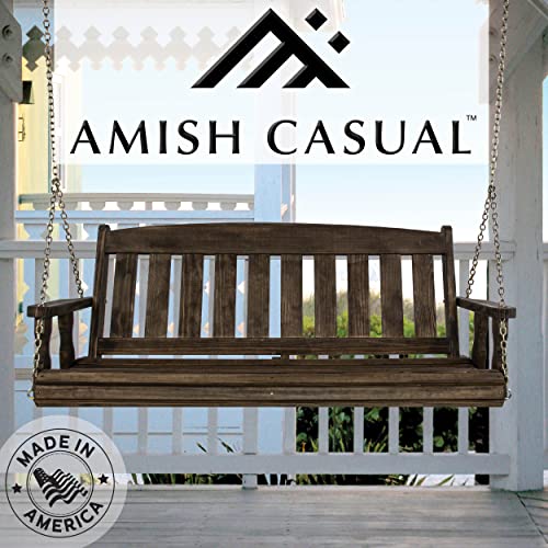 Image of Amish Casual Heavy Duty 800 Lb Mission Treated Porch Swing with Hanging Chains (4 Foot, Dark Walnut Stain)