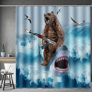 Aimego Haifischbär-Duschvorhang-Set 182,9 x 182,9 cm