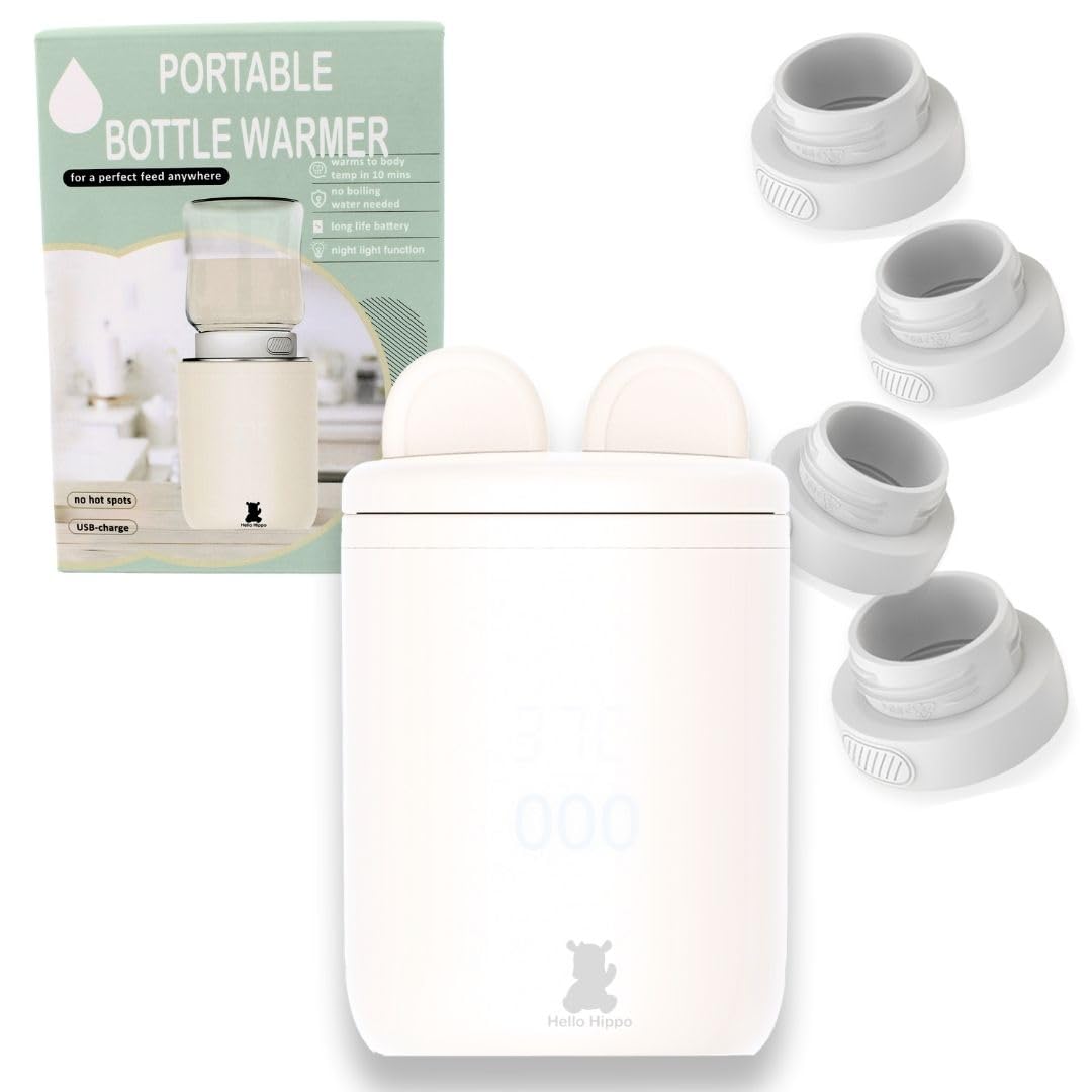 Hello Hippo - Scaldabiberon compatto e portatile: USB-C ricaricabile, anti-perdita, compatibile con Philips Avent, MAM, NUK | 4 temperature regolabili | Riscaldamento rapido ed efficiente