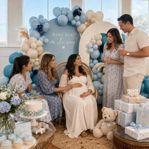 Image of Dusty Blue Balloons 60PCS 12Inch Slate Baby Light Blue White Balloon | Sand Balloons for Boys Baby Shower Bridal Shower Engagement Wedding Coastal Birthday Party Decorations