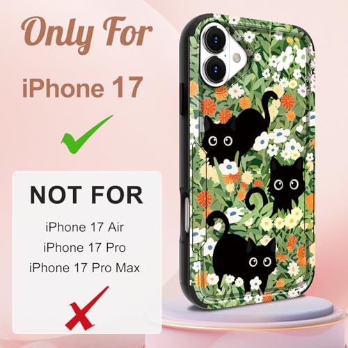 Coque iPhone 17 MagSafe magnétique robuste motif chat et fleurs - 2