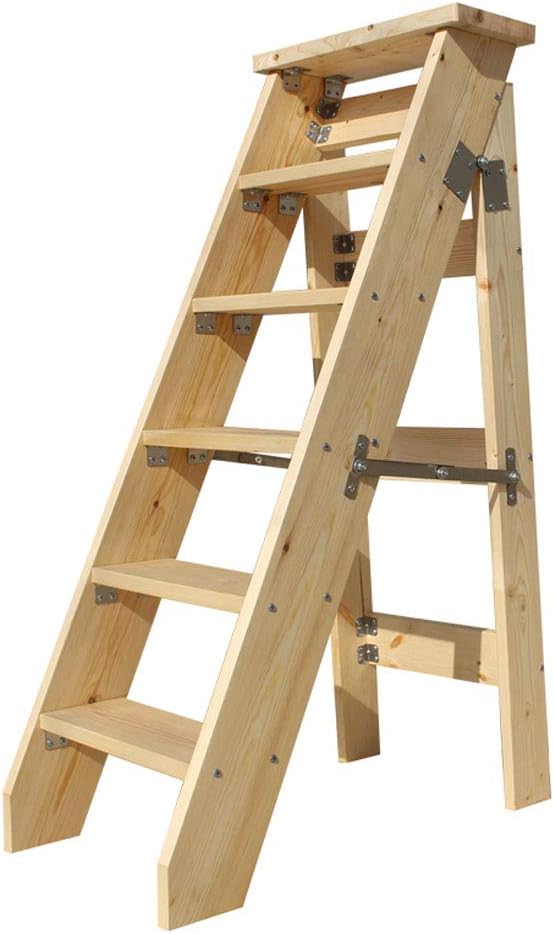 6-Steps Stool Wooden Widened Household Foldable Staircase Stair Chair Plant Racks Portable Stepladder Lightweight Garden Tools-330 Lb Capacity