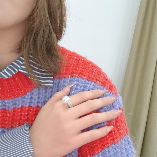 Image of Shell Pearl Ball Silk Scarf Ring Brooch for Women Dainty Circle Layer Shawl Scarves Buckle Wrap Clasp Clip Rings Size 7 Brooches Fashion Dress Accessories Wedding Holiday Jewelry