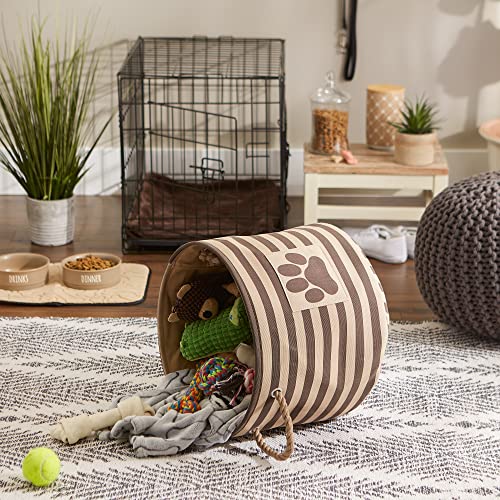 Bone Dry Pet Storage Collection Striped Paw Patch Bin, Medium Round, Brown #TOP4