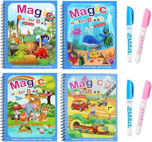 SLshiBo Wassermalbuch 4 Stück Water Wow Malbuch, Magic Water Colouring...