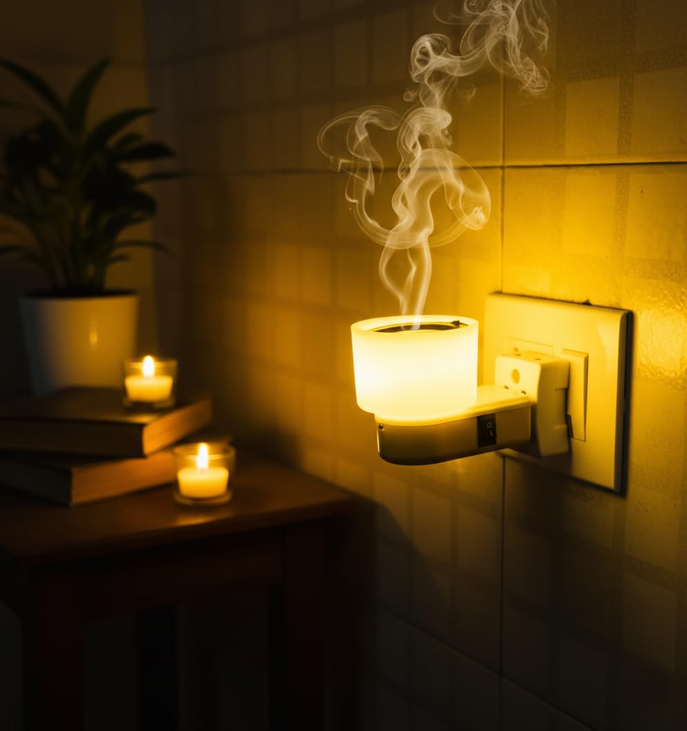 Kriviya Premium Electric Kapoor Dani | Home Fragnance Lamp with Night Lamp |Kapoor Dani for Home|Aroma Diffuser| Living Room | Incense Holder | Camphor Diffuser (NK-701 Round Yellow) 1
