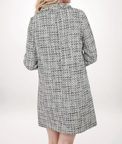 Kedera Womens Long Sleeve Tweed Dress Elegant Crew Neck A-line Party Vintage Mini Skirt Causal Dresses2