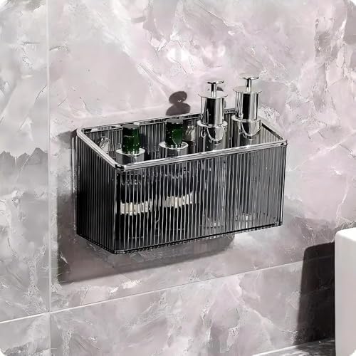 Adhesive Floating Wall Shelves – No Tools Needed for Installation | Perfect for Organizing Makeup, Toiletries & Home Accessories (GreyBody_SilverEdge_Large) image 4