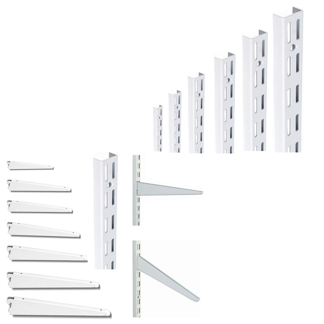 MSF Twin Slot Shelving WHITE Uprights, Brackets Adjustable Strong Rack Wall Shelf Pack OF (1, 2, 10) (10, UPRIGHT 1200MM OR 122CM) โ image 1