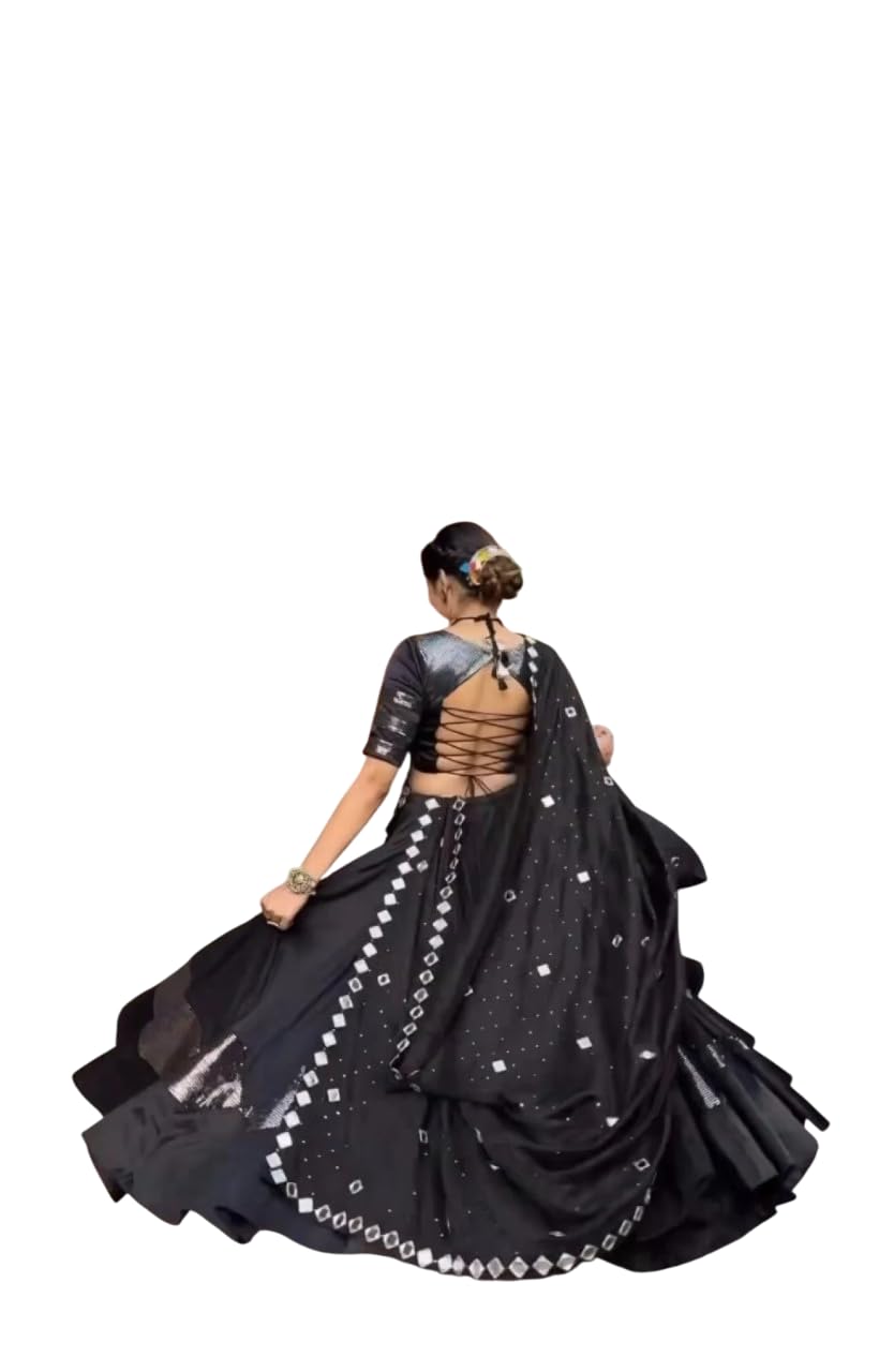 Women's Charcoal Grey Cotton Silk Lehenga Choli with Sequin Butta-image-39