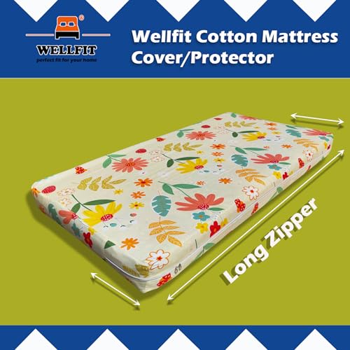 Image of WELLFIT Premium Glace Cotton 300 TC Mattress Protector King Size | 78x72x8 Inches | Bed Cover with Zip | Mattress Cover with Zipper Chain | 6x6.5 Ft Mattresses