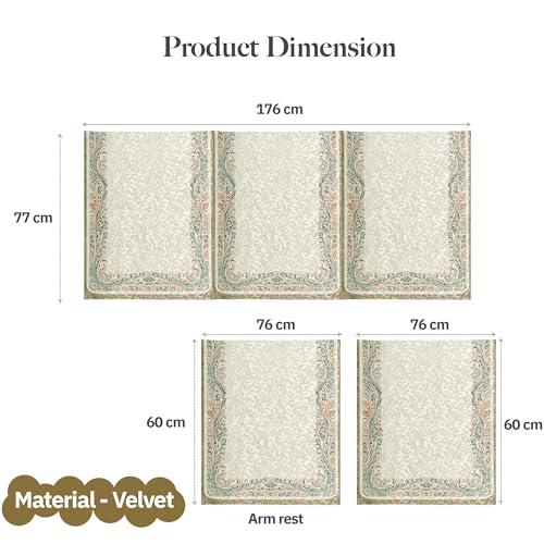 Image of Kuber Industries 5 Seater Sofa with Arm Cover | Velvet Slipcover for Living Room | Thick & Cozy | Non-Slip Comfort Sofa Cover Set | Digital Painting Juliet 1186 - Beige & Green