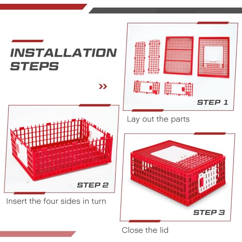 Image of GlikCeil 2 Pcs Poultry Carrier Crate 3 Door Chicken Duck Transport Cage Plastic Poultry Carrier Basket Box for Chicken Duck Goose Birds, 29.53 x 21.65 x 11.42 Inch(Red)
