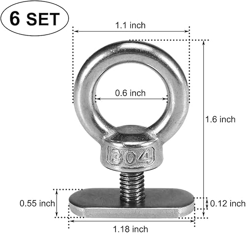 Miniatura 2 de Paquete de 6 rieles de acero inoxidable para kayak, riel con ojales para kayak, canoa, barco, cuerda elástica o cuerdas