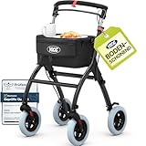 VOCIC Z32 Rollator Schmal für Wohnung,Indoor Rollator Faltbar und Leicht,Stabiler Wohnungsrollator mit Spuer Leiser Anti-Rutsch Reifen,Rollatoren für Senioren Klappbar Tablett,Schwarz|5 Jahre Support