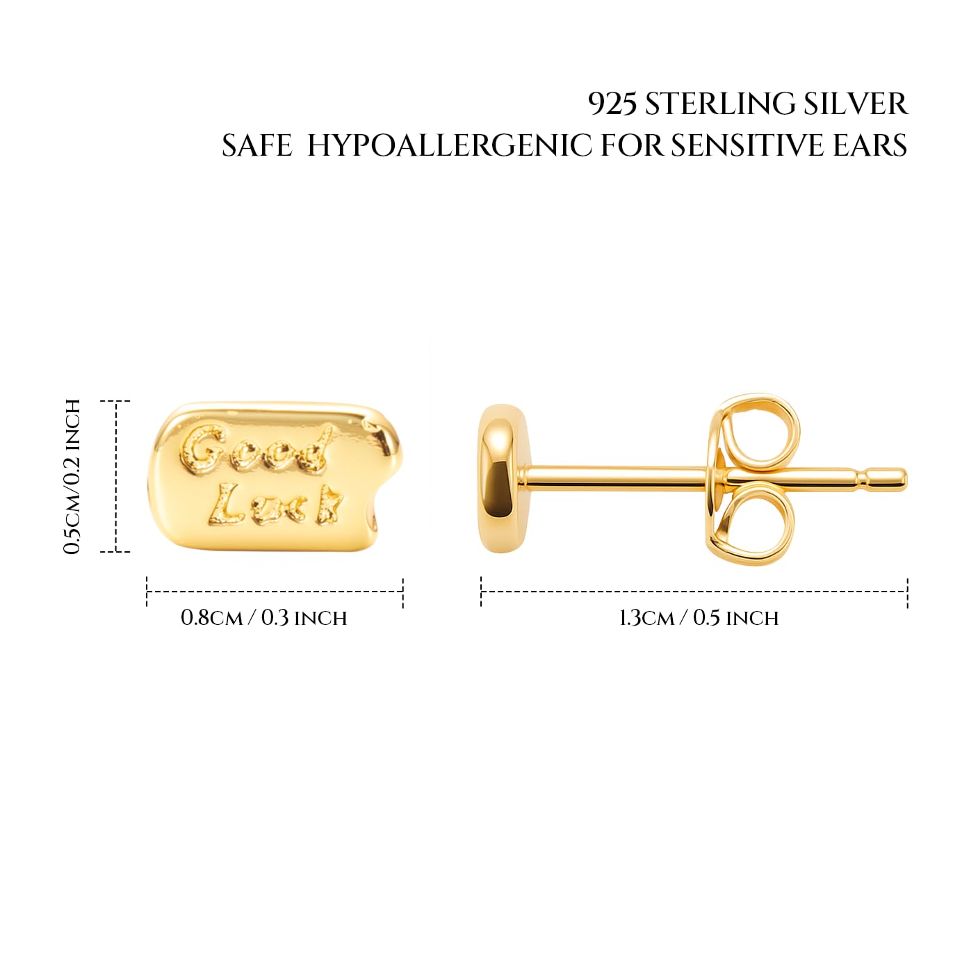 Orecchini a Bottone in Argento Sterling di buona Fortuna per Donne - Orecchini Geometrici Quadrati semplici placcati in Oro 14K, Piccoli Borchie minimalisti ipoallergenici