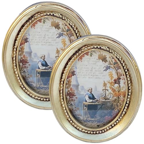 Hperu Cornice ovale da 2 pezzi: cornice vintage antica in resina dorata per piccola esposizione di foto sul tavolo di casa