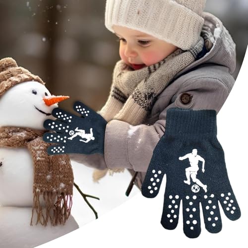 Kids Stretchy Gloves | Kick Ball Pattern Full Fingers Knitted Gloves | Children Knit Mittens, Stretchy Knitted Gloves For3