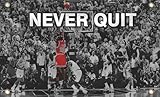 3x5 Feet Never Quit Flag with Four Brass Grommets - Inspirational Workout Fitness Home Gym Wall Decor - Cool Gym Motivation Basketball Poster - Motivational Wall Art Decorations