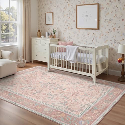 GENIMO Alfombra Persa Rosa para Salón, Alfombras Lavable y Antideslizante, Vintage de Pelo Corto para Dormitorio, Pasillo o Comedor, Decoración Moderna, 160X230CM, Rosa