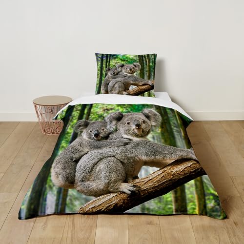 Hixingo Lindo Ropa de Cama 2 Piezas para Niños,3D Koala Estampado Funda Nordica y Funda de Almohada,Ropa de Cama de Microfibra (Cachorro de Koala,120x150+40x60 cm)