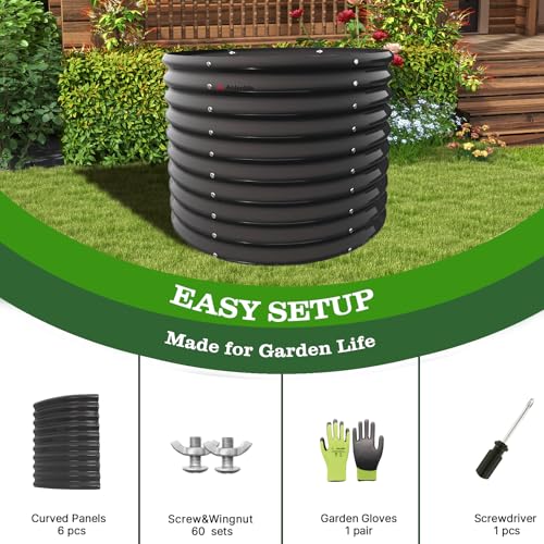 Jardineras elevadas galvanizadas ANLEOLIFE de 30 pulgadas para plantas flores exteriores redondas 8