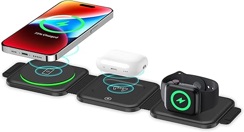 Estación de carga inalámbrica, cargador inalámbrico magnético 3 en 1, cargador rápido Mag-Safe para iPhone 141312ProMaxMinPlus, AirPods 23Pro, para