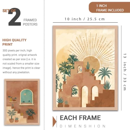 Image of YANVEER Boho Painting for Wall Decoration - Modern Art Wall Decor Framed Painting for Living Room Bedroom - Framed Wall Posters /Paintings with Frame Set of 2 (10X13 inch)