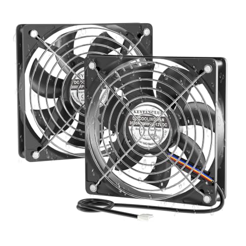 IP68 Waterproof 12V DC 4-Pin PWM Cooling Fan 120mm x 25mm 2 Pack