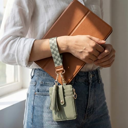 Image of Stylish Wristlet Keychain Wallet for Women, Slim Zipper Credit Card Holder | RFID Blocking Wallet with Clear ID Window, Tassel, Lanyard and Gold Rings - Plenty of Storage in an Easy Carry Design
