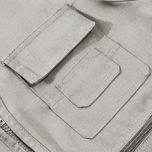Men Summer Vest Solid Color Convenient Workwear Outdoor Zipper Multi-Pocket V-Neck Tank Top Sleeveless Coat4