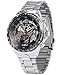 AMPM24 Silver Steel Skeleton Dial Automatic Mechanical Men's Black Round Watch PMW107