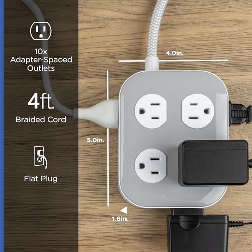 GE Surge Protector Power Strip, 4 Ft Braided Extension Cord - image 2