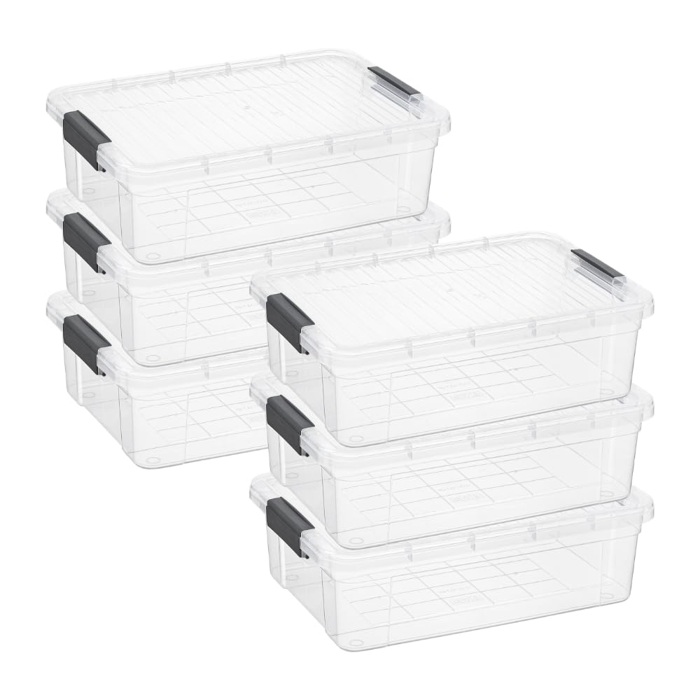 Superio Storage Bins with Lids, Clear Plastic Containers for Organizing, Stackable Totes, BPA Free, Odor Free, Organizer Boxes for Home, and Dorm (6 Pack, 22.75 Qt)